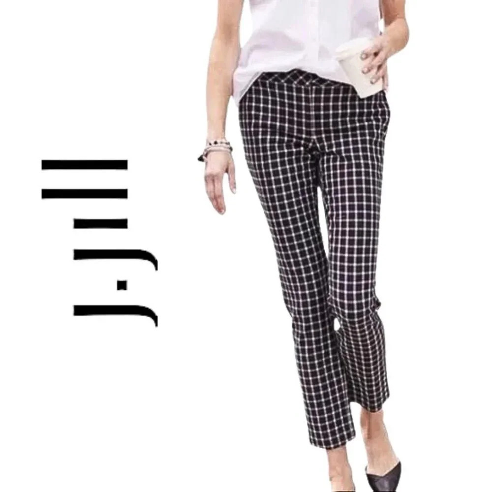 J. Jill, Windowpane Print‎ Premium Bi-stretch Ankle Pants, Black, White
